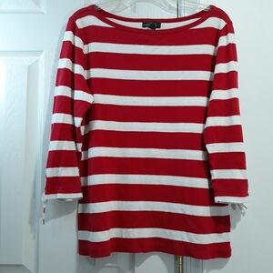 Ralph Lauren Jeans Co.Top 100% Cotton 3/4 Sleeve White and Red Top Size …
